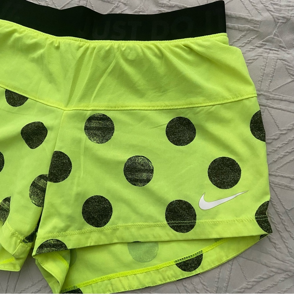 Nike Women's Lime Green and Black Polka Dot Shorts - Picture 2 of 9